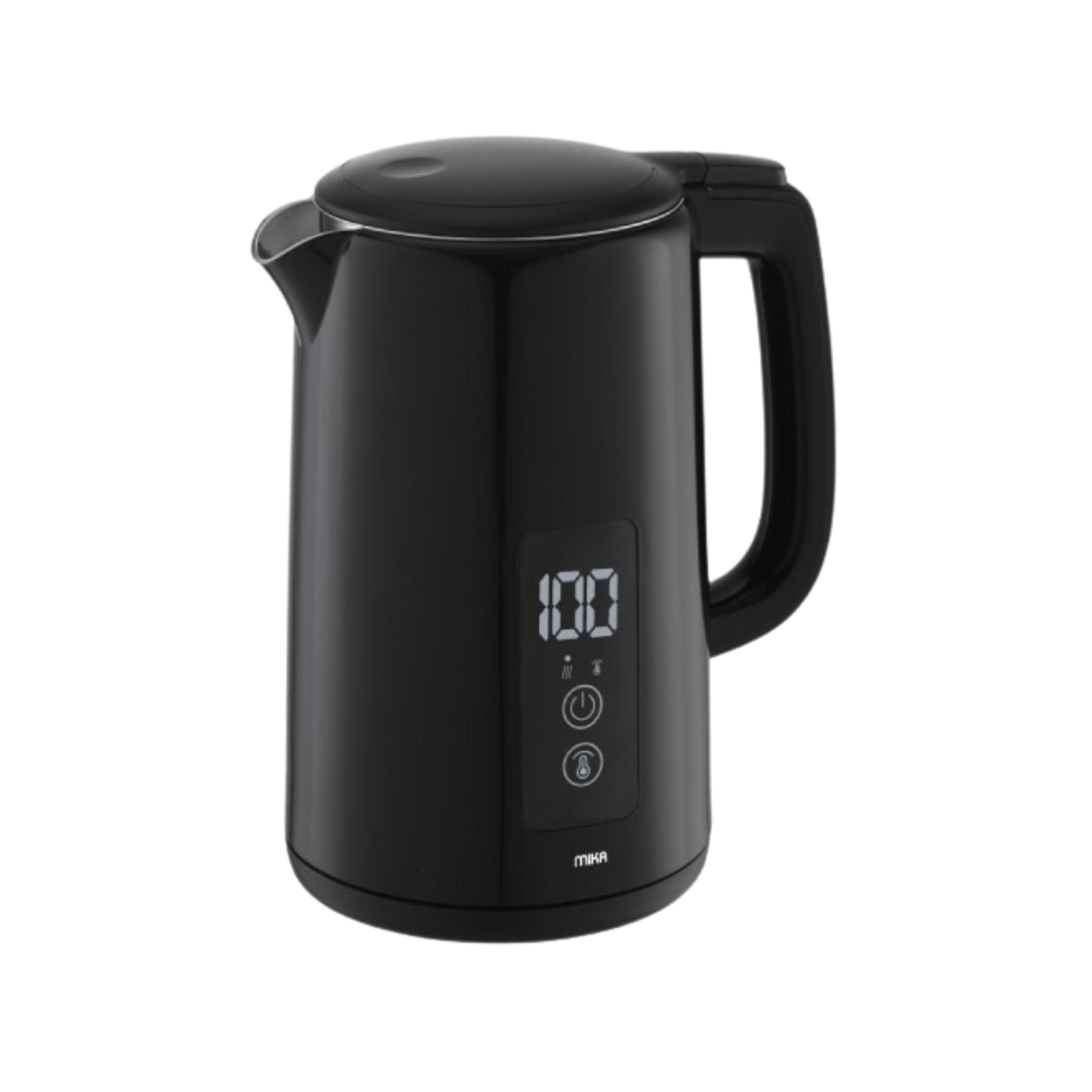 MIKA Kettle, 1.5L, Digital Double Wall, 360º Cordless, Concealed Element, Black