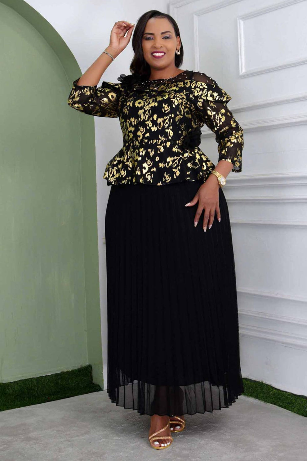 Long Pleated Chiifon Dress