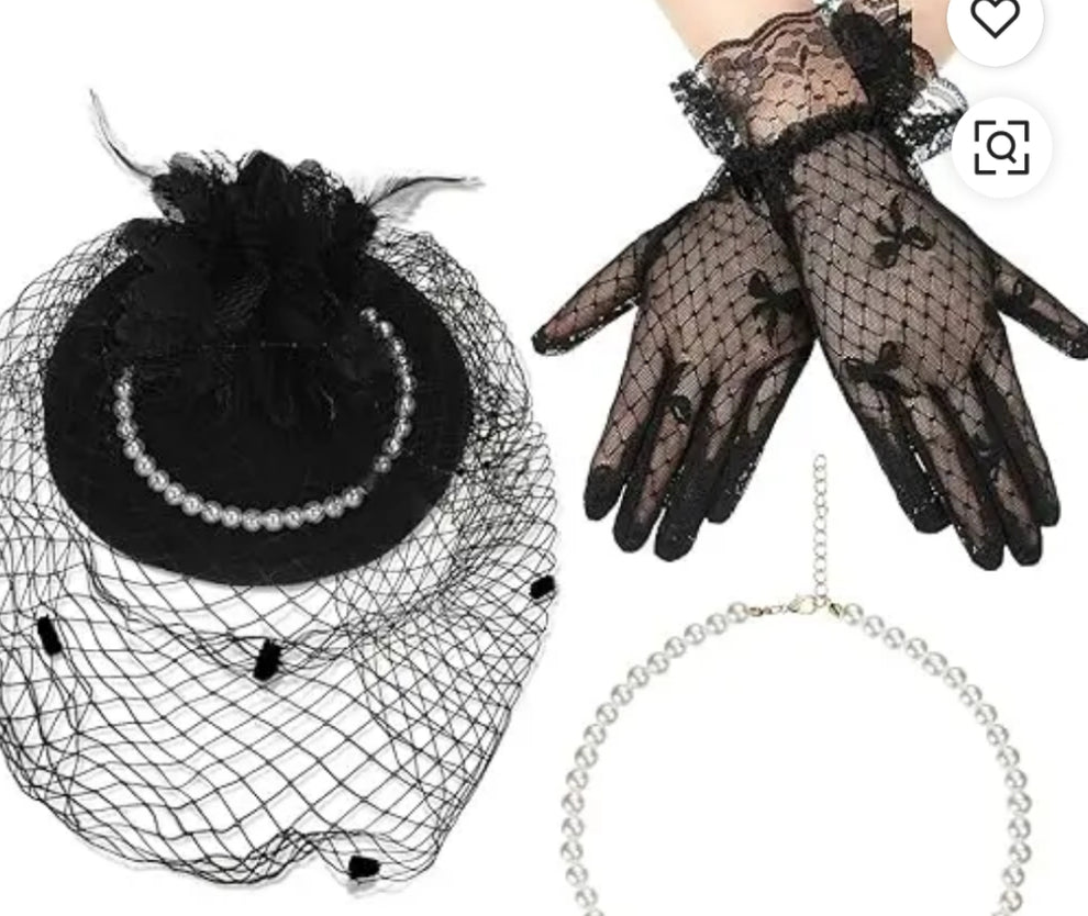 Wedding Cocktail Hat and gloves set pearl necklace fascinators hat for women tea party